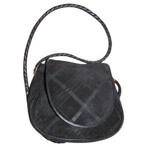 Bottega Veneta Vintage  Black Suede Embossed Black Plaid Print On Black